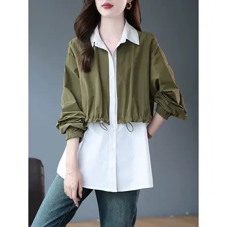 宝诗黎2023新款拼接假两件长袖衬衫女早秋时尚设计感薄款外套上衣商品大图