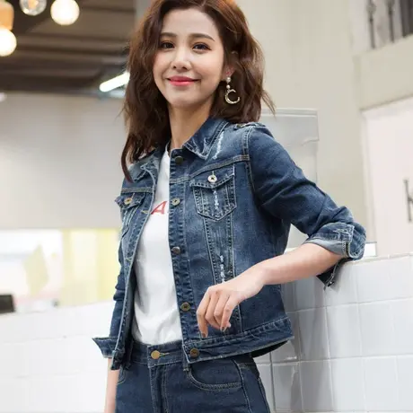 牛仔外套女短款修身韩版新款显瘦学生长袖春秋牛仔服上衣大码弹力图片