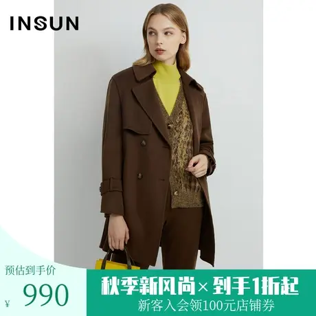 恩裳2022冬季时尚挺阔有型风衣式保暖绵羊毛毛呢外套商品大图