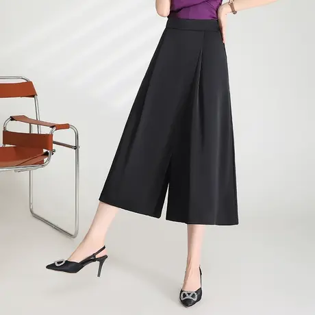 2023夏季新款黑色薄款高腰显瘦阔腿裤气质百搭直筒垂感裙裤八分裤商品大图