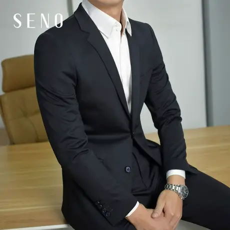 Seno针织高弹力西装男加厚保暖黑色西服商务休闲韩版正装男士单西图片