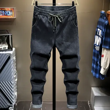 秋季新款黑色牛仔裤男潮牌宽松高端哈伦裤百搭裤子男直筒韩版潮流商品大图