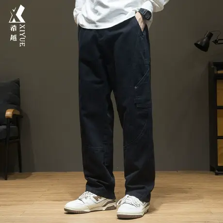 希越320g重磅休闲裤男秋季不掉色不起球宽松大码胖子拼接直筒长裤图片