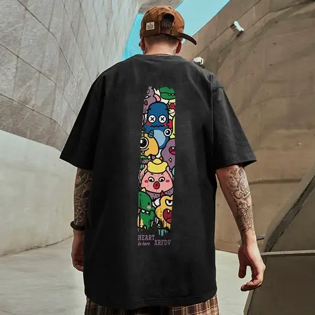 2023新款青少年短袖国潮胖子男装潮牌T恤宽松大码半袖衣服夏装男商品大图