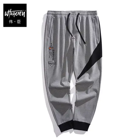 伟臣潮牌大码男装春秋装拼接休闲长裤胖子加肥加大宽松小脚卫裤男商品大图