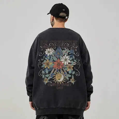 oversize圆领卫衣男潮牌ins重磅加肥加大码男装春秋加绒无帽秋冬商品大图