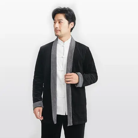 风衣男春秋中长款外套新款男士灯芯绒大码休闲黑色秋季中国风男装图片