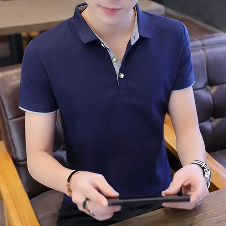 男士polo衫潮流短袖t恤翻领夏季新款修身休闲半袖潮牌上衣服男装商品大图