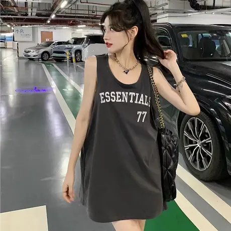 纯棉吊带运动坎肩背心无袖t恤女夏季设计感小众外穿宽松挂脖上衣图片