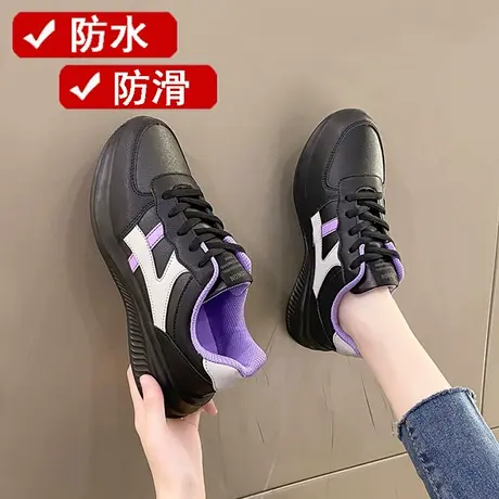 全皮防水运动鞋女2023秋季新款软底舒适轻巧防滑黑色百搭阿甘女鞋图片
