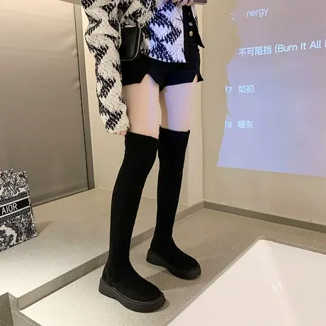 过膝长靴女2025年秋冬季新款厚底弹力袜子鞋显瘦瘦长筒靴高筒袜靴图片