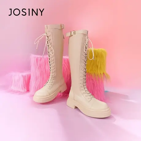 Josiny/卓诗尼甜梦巴黎~高帮靴子不过膝厚底骑士靴白色长筒高筒靴商品大图