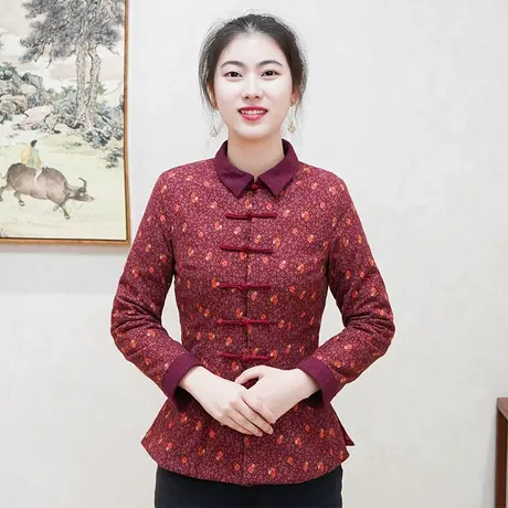 筠雅唐装女装中国风冬棉袄旗袍式上衣夹棉加厚复古中式盘扣外套商品大图