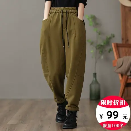 dza 高腰显瘦加厚加绒裤子女冬外穿休闲长裤百搭直筒裤宽松阔腿裤商品大图