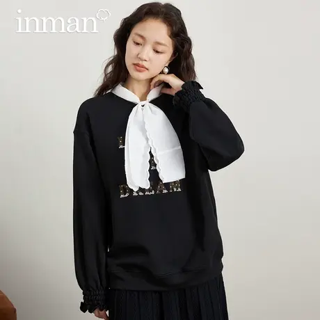 茵曼旗舰店设计感卫衣女2024春季新款兔耳朵领甜美减龄喇叭袖外套图片