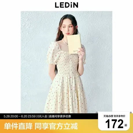 乐町甜美方领碎花裙年夏季新款女装收腰显瘦短裙法式打揽连衣裙商品大图