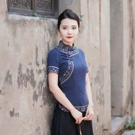 筠雅夏季新款唐装女中国风改良上衣收腰显瘦百搭新中式女装24B195商品大图