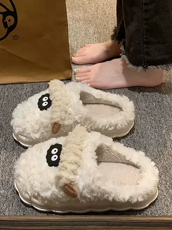 踩屎感萌趣小羊卡通拖鞋女秋冬居家羊羔毛棉拖可爱少女保暖懒人鞋商品大图