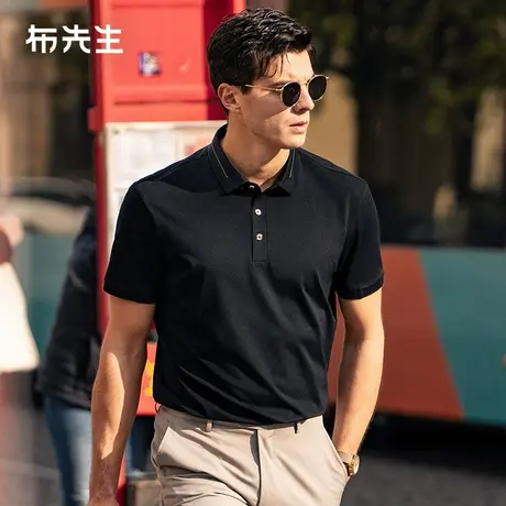 【瞬间凉感】MrBu布先生衬衫领短袖男2025夏新款黑色t恤男AT16035图片