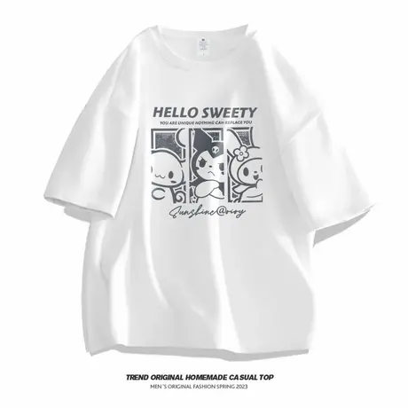 日系潮流卡通短袖T恤男女情侣夏季宽松纯棉衣服夏天潮牌百搭上衣商品大图