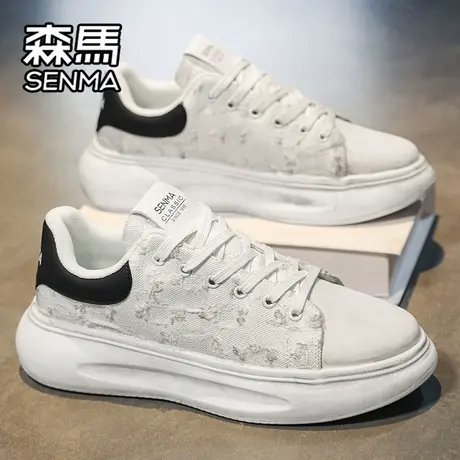 森马男鞋夏季透气潮流百搭帆布休闲板鞋青少年运动厚底增高小白鞋商品大图