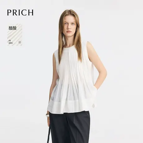 【超能小太阳】【含醋酸】PRICH设计感无袖褶皱衬衫2025夏新款图片