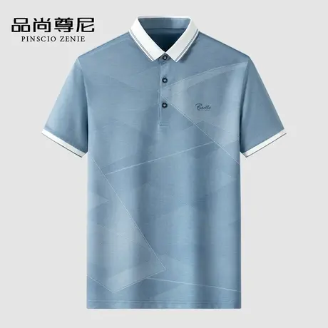 【冰爽棉】男士短袖T恤POLO衫渐变几何花纹老头衫中老年爸爸夏装商品大图