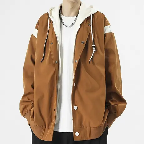 男士美式假两件外套男潮高级感秋季工装连帽夹克2023新款休闲上衣商品大图