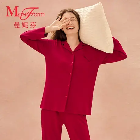 曼妮芬舒适翻领长袖长裤套装女家居服睡衣睡裤起居服商品大图