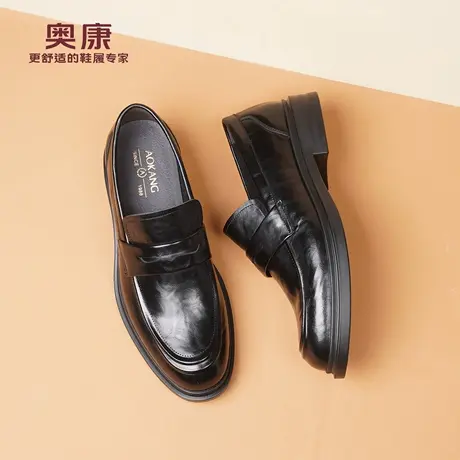 奥康 男鞋2025春秋新款真皮软底商务休闲皮鞋男士英伦牛皮乐福鞋L商品大图