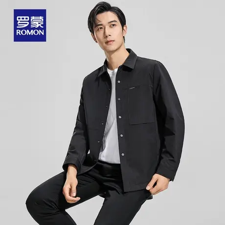 罗蒙男士休闲百搭翻领短款夹克衫2025秋季新款商务工装纯色外套男商品大图