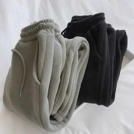 摇粒绒运动裤子女秋冬季加绒加厚宽松显瘦束脚百搭休闲阔腿卫裤潮商品大图