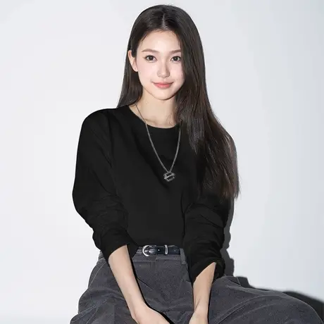 NOW真维斯黑色内搭长袖t恤女春秋2025新款高级感纯棉打底衫上衣商品大图