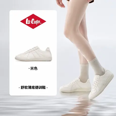 Lee Cooper真皮德训鞋女2025新款秋季软底增高休闲时尚百搭小白鞋商品大图