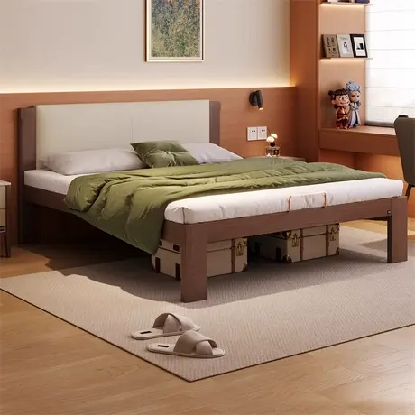 顾家家居实木现代简约胡桃木猫抓皮软包软靠一米八全实木双人大床商品大图