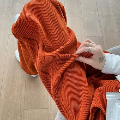 灯芯绒窄版高腰阔腿裤女秋冬季新款雪尼尔加厚宽松显瘦休闲直筒裤商品大图