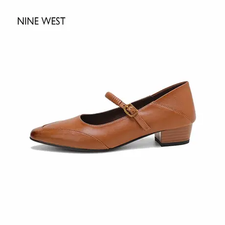 Nine West/玖熙2025新款法式复古一字带小皮鞋粗跟方头真皮单鞋女商品大图