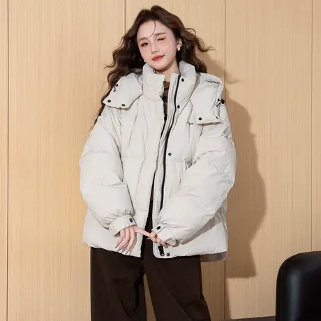 唐狮冬季女短款连帽羽绒服宽松休闲百搭面包服保暖短款外套TD图片