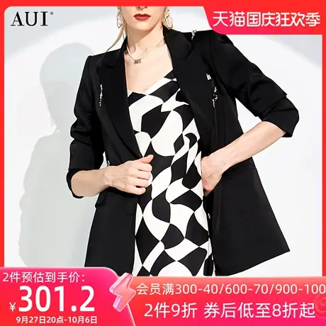 AUI黑色高级气质西装外套女2023秋季新款小众设计感职业通勤西服图片