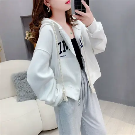 短款小个子洋气减龄连帽卫衣开衫女秋季2023新款韩版休闲上衣外套商品大图