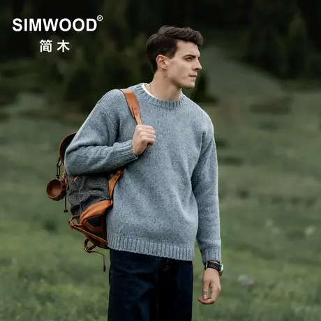 Simwood简木男装【宽松版型】复古羊毛混纺外穿圆领针织毛衣男商品大图