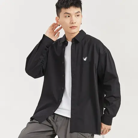 唐狮2023秋新款长袖黑色衬衫男简约印花设计感休闲宽松外套10.10图片