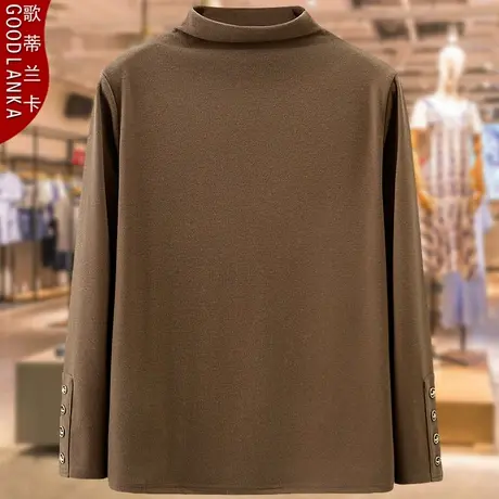加肥加大码胖妈妈冬季半高领打底衫宽松时尚内搭保暖德绒T恤上衣商品大图