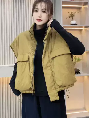 秋冬短款棉马甲2023韩版新款宽松立领拉链百搭背心坎肩马夹ins潮商品大图