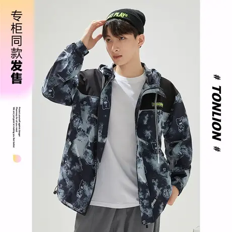 [商场同款]唐狮春秋季外套男满印拼接时尚特色潮酷个性宽松上衣商品大图