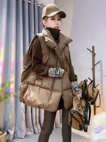 2023秋冬新款韩版立领开衫棉马甲设计感洋气纯色爆款马夹潮流外套商品大图