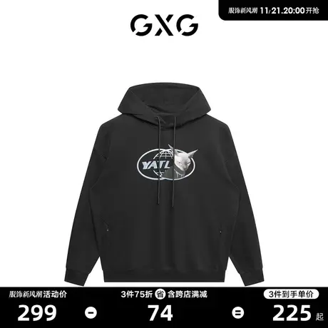 GXG男装时尚印花黑色连帽美式卫衣KYSHA CAT联名2022年秋季新品图片