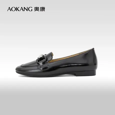 奥康女鞋 春季乐福鞋一脚蹬舒适平底英伦风时尚简约小皮鞋潮图片
