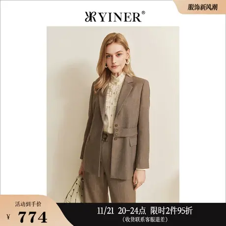 YINER音儿女装秋季长袖收腰羊毛毛呢西装外套商品大图