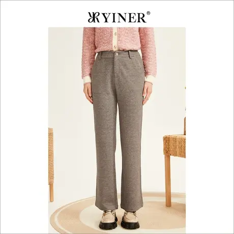 YINER音儿女装2022冬季新款直筒长裤羊毛阔腿裤商品大图